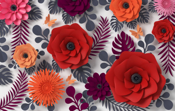 Картинка векторная+графика цветы+ flowers floral butterfly paper rendering composition композиция colorful рендеринг узор цветы