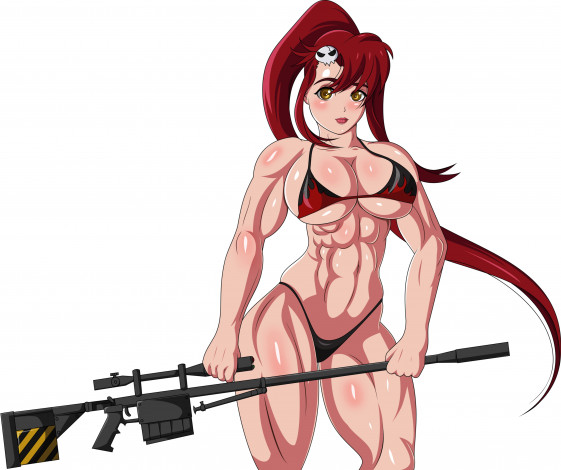 Обои картинки фото разное, арты, винтовка, взгляд, фон, девушка