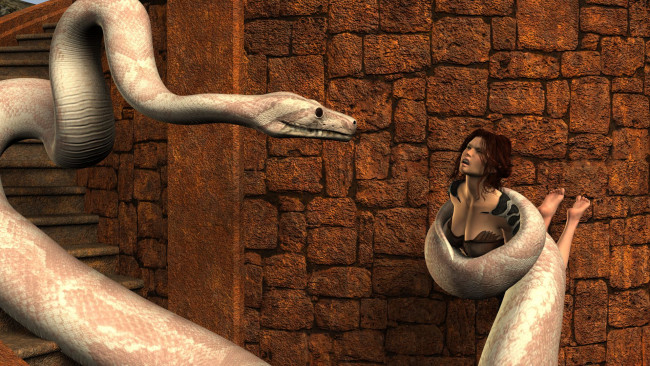 Обои картинки фото 3д графика, фантазия , fantasy, девушка, взгляд, фон, змея