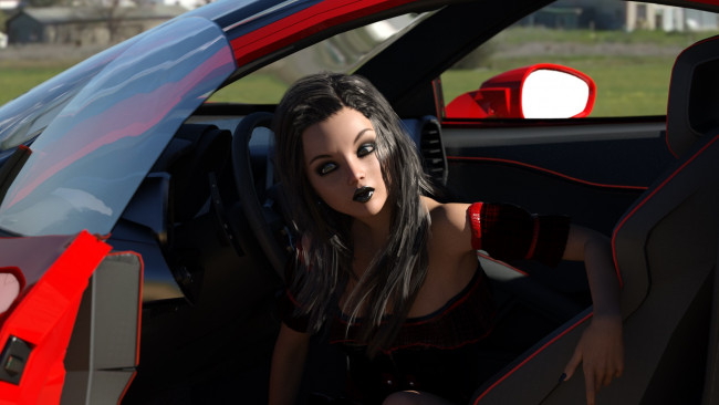 Обои картинки фото 3д графика, люди-авто, мото , people- car ,  moto, девушка, фон, взгляд