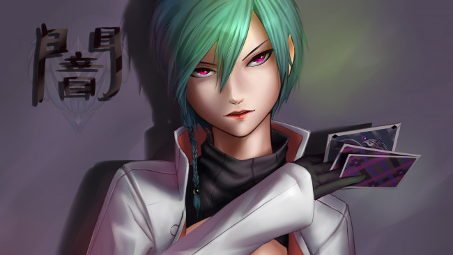 Обои картинки фото аниме, unknown,  другое , фон, взгляд, девушка, карты