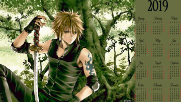 Картинка календари аниме 2019 calendar природа тату дерево человек оружие