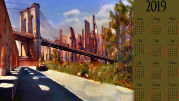 Картинка календари фэнтези небоскреб мост 2019 calendar улица город