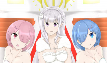 Картинка аниме re +zero+kara+hajimeru+isekai+seikatsu фон взгляд девушка