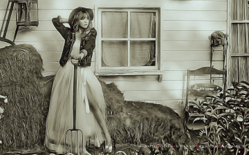 Картинка календари компьютерный+дизайн женщина деревня шляпа окно дом calendar 2019 вилы девушка