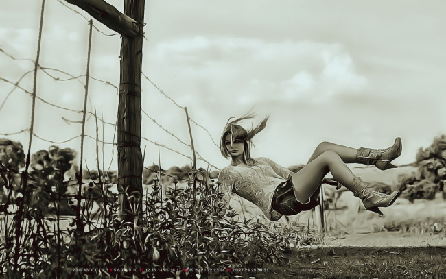 Обои картинки фото календари, компьютерный дизайн, 2019, calendar, ограждение, женщина, девушка, падение, природа