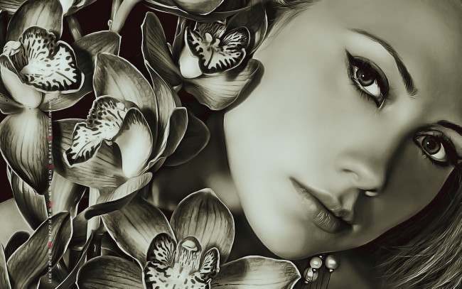 Обои картинки фото календари, компьютерный дизайн, девушка, взгляд, лицо, женщина, calendar, 2019, цветы