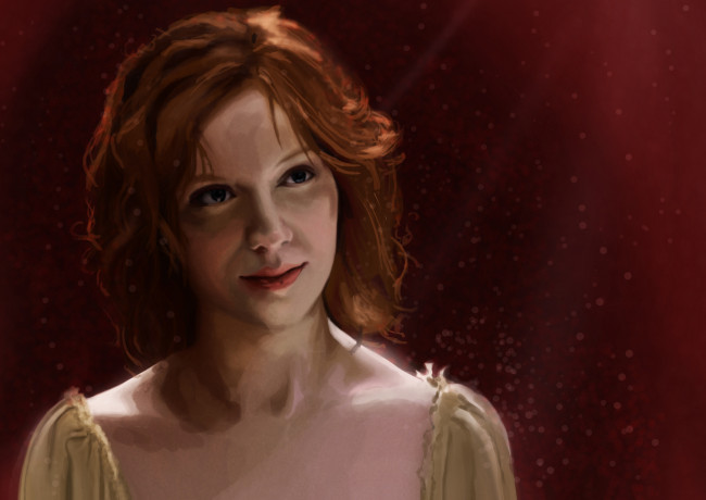 Обои картинки фото рисованное, люди, девушка, фон, взгляд, улыбка