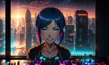 обоя аниме, музыка, нейросети, графика, нейроарт, ai, art, нейронные, сети, рисунки, нейро, искусство