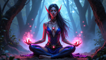 обоя фэнтези, эльфы, девушка, эльфийка, лес, магия