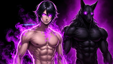 обоя раш и нибрас , аниме,  по книге дингир, ангелы,  демоны, фурри, комиксы, furry, male, оборотень, шакал, человек, волк, арт, демон, фиолетовые, глаза, обои, на, телефон, рабочий, стол