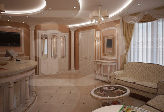 Картинка интерьер холлы лестницы корридоры бежевый отель диван двери