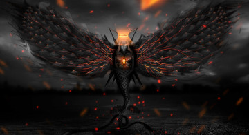 Картинка фэнтези существа черный крылья хвост