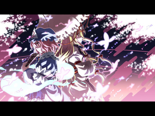 Обои картинки фото аниме, touhou, юка, сайгедзи, и, юкари, Якумо