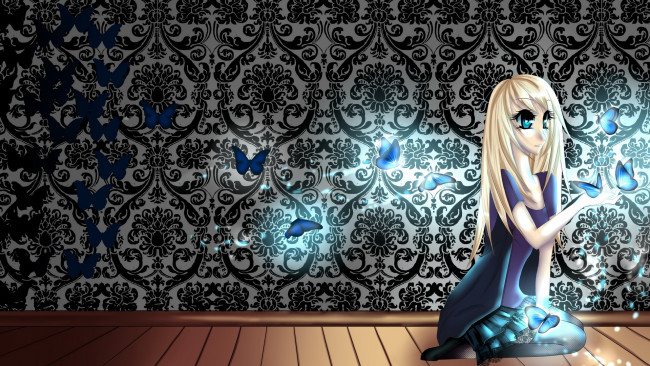 Обои картинки фото аниме, *unknown, другое, девушка, бабочки