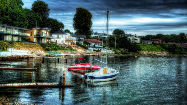 Обои картинки фото peaceful, place, корабли, порты, причалы, катер, причал, яхта