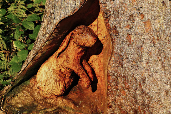 Обои картинки фото разное, рельефы, статуи, музейные, экспонаты, дерево, заец