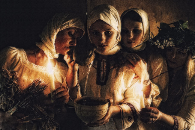 Обои картинки фото рисованные, люди, гадание, девушки