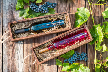 Картинка еда напитки +вино ящик бутылка вино гроздь виноград