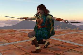 Картинка 3д+графика фантазия+ fantasy девушка взгляд фон оружие