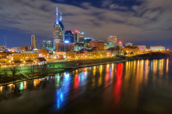 Картинка nashville города -+огни+ночного+города ночь река набережная небоскребы огни