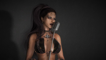 Картинка 3д+графика люди+ people девушка взгляд фон микрофон