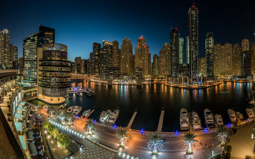 Картинка dubai+marina города дубай+ оаэ ночь акватория небоскребы