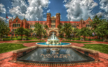 Картинка города -+здания +дома сша флорида университет florida state university tallahassee пальмы газон фонтан обработка