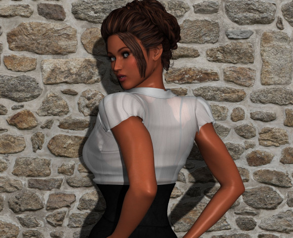 Обои картинки фото cathy, 3д графика, люди , people, девушка, взгляд, фон, стена