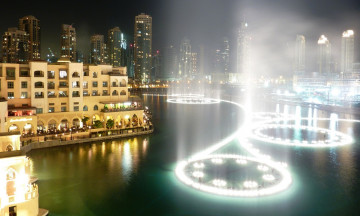 Картинка города -+фонтаны огни фонтаны бассейн здания дома отели