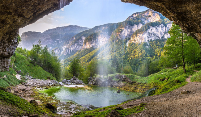 Обои картинки фото природа, водопады, водопад, горы, долина