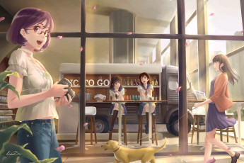 Картинка аниме город +улицы +здания взгляд фон девушка