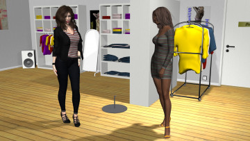 обоя 3д графика, люди , people, девушки, взгляд, фон