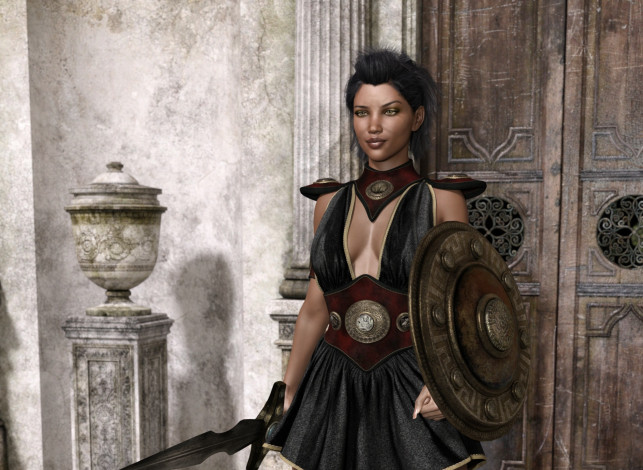 Обои картинки фото 3д графика, амазонки , amazon, девушки, взгляд, фон