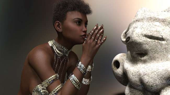 Обои картинки фото 3д графика, фантазия , fantasy, девушка, фон, взгляд