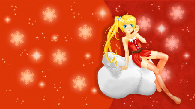 Обои картинки фото аниме, зима,  новый год,  рождество, фон, взгляд, девушка