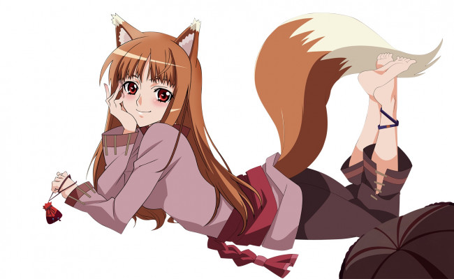 Обои картинки фото аниме, spice and wolf, девушка, взгляд, фон