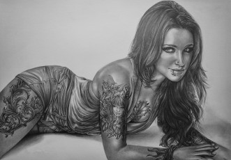 Картинка рисованное люди взгляд фон девушка пирсинг тату