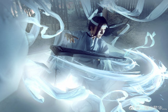 Картинка разное cosplay+ косплей музыкальный инструмент кимоно парень волосы ленты