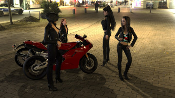 Картинка 3д+графика люди-авто мото+ people-+car+ +moto фон взгляд девушки