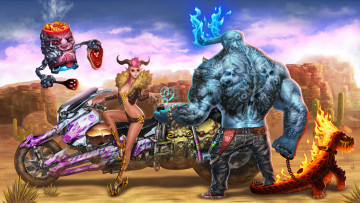 Картинка фэнтези демоны существо мужчина фон девушка мотоцикл