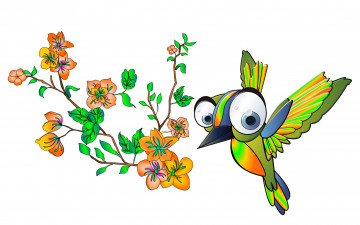 Картинка векторная+графика животные+ animals ветка птица