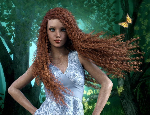 Обои картинки фото 3д графика, люди , people, девушка, фон, веснушки, рыжая