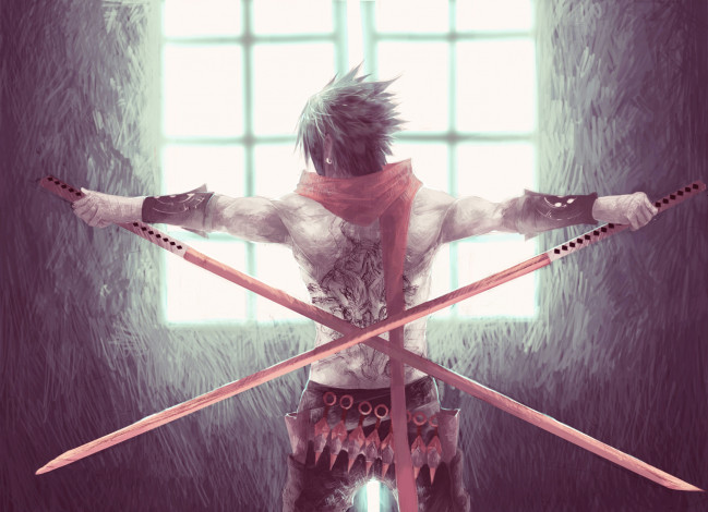 Обои картинки фото аниме, оружие,  техника,  технологии, катана, фон, мужчина