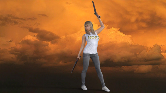 Обои картинки фото 3д графика, фантазия , fantasy, девушка, взгляд, фон, оружие