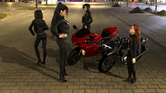 Обои картинки фото 3д графика, люди-авто, мото , people- car ,  moto, фон, взгляд, девушки