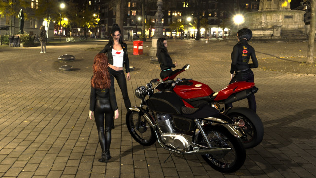 Обои картинки фото 3д графика, люди-авто, мото , people- car ,  moto, девушки, фон, взгляд