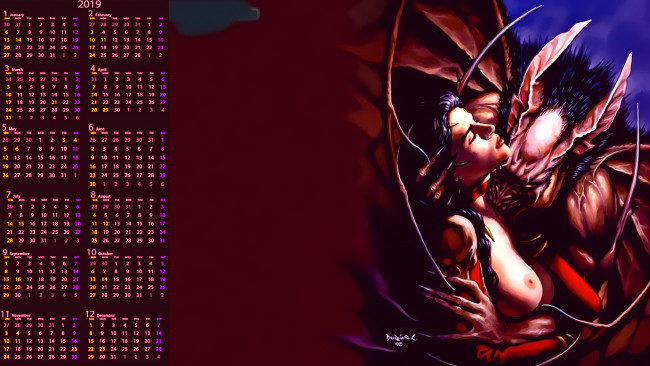 Обои картинки фото календари, фэнтези, укус, женщина, вампир