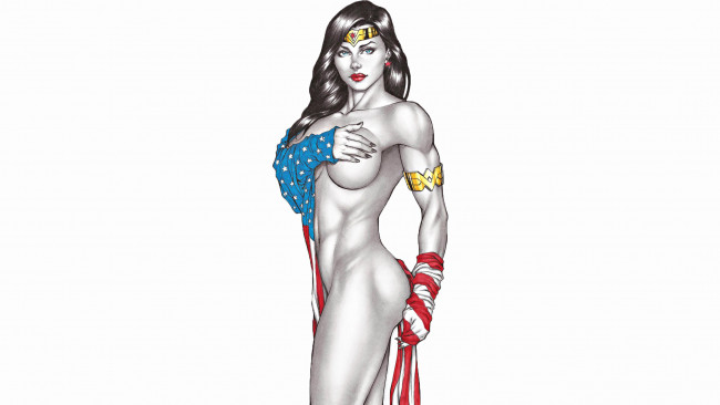 Обои картинки фото рисованное, комиксы, флаг, взгляд, фон, девушка