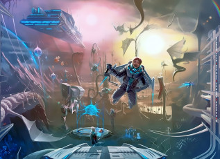 Картинка календари фэнтези полет мужчина скафандр звездолет космонавт 2019 calendar